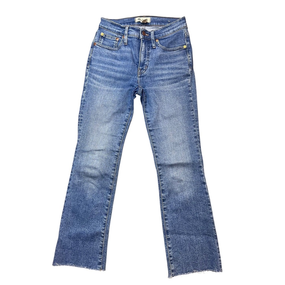Madewell Mid Rise Kick Out Jeans Medium‎ Wash Bootcut Frayed Hem Size 24 Preppy
